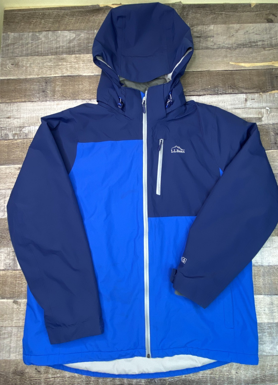 LL Bean Parka Mens XL TEK Waterproof Insulated Jacket Blue Hood Packaway